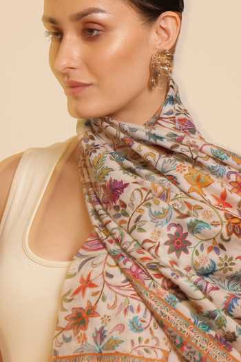 Buy_SHAZA_Multi Color Floral Print And Embroidered Silk Stole _Online_at_Aza_Fashions
