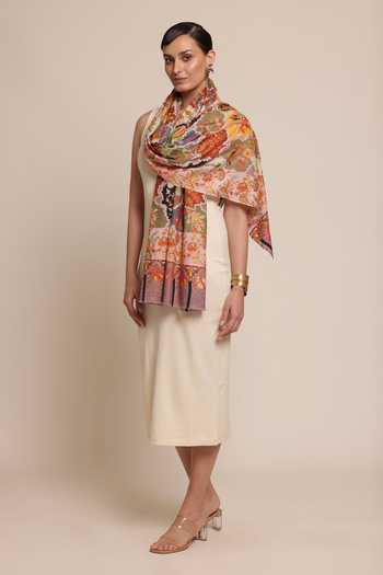 SHAZA Printed & Embroidered Silk Stole 
