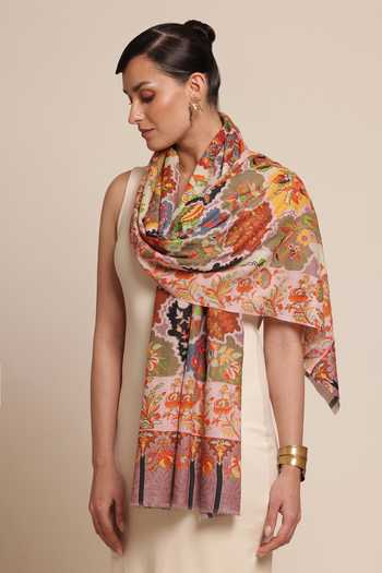 SHAZA Printed & Embroidered Silk Stole 