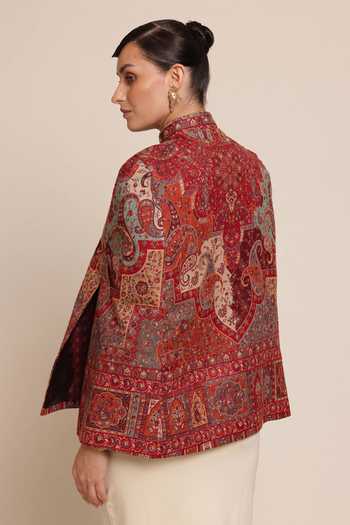 SHAZA Floral Weave Wool Cape Jacket 