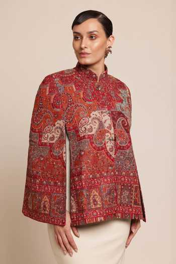 SHAZA Floral Weave Wool Cape Jacket 