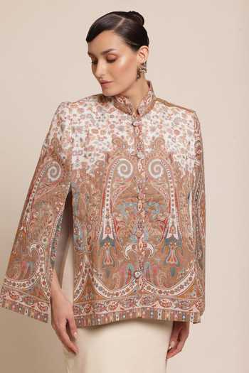 SHAZA Floral Woven Wool Cape Jacket 