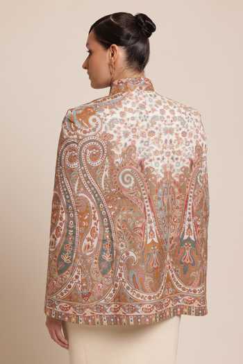 SHAZA Floral Woven Wool Cape Jacket 