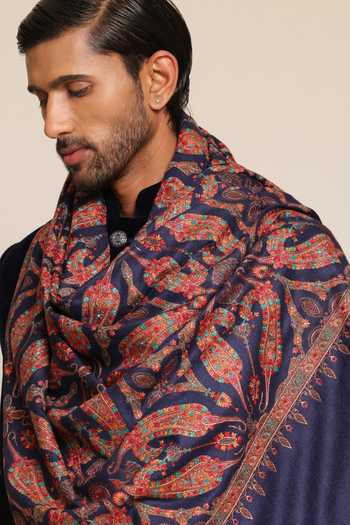 SHAZA_Multi Color Kalamkari Embroidered Pashmina Shawl _Online_at_Aza_Fashions