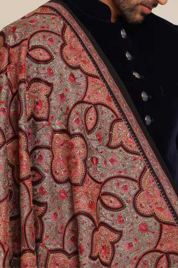 SHAZA_Multi Color Pashmina Kalamkari Embroidered Shawl _Online_at_Aza_Fashions