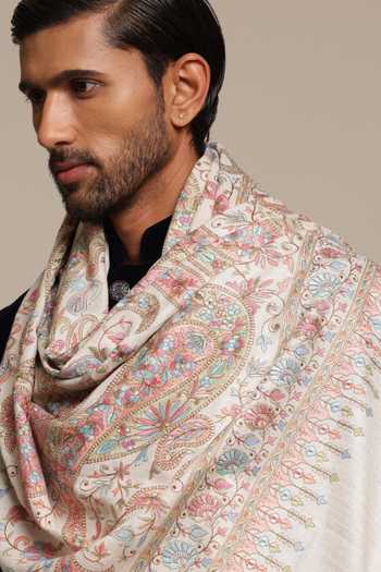 SHAZA_Multi Color Kalamkari Embroidered Shawl _Online_at_Aza_Fashions
