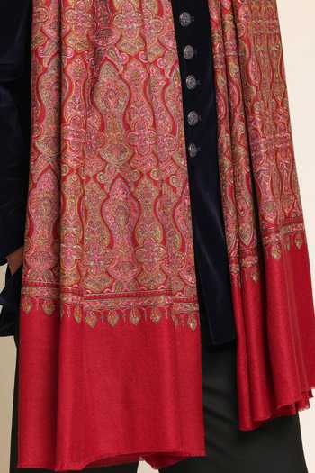 SHAZA_Multi Color Kalamkari Luxe Embroidered Shawl _Online_at_Aza_Fashions