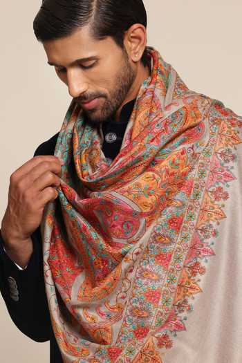 SHAZA_Multi Color Kalamkari Luxe Embroidered Shawl _Online_at_Aza_Fashions
