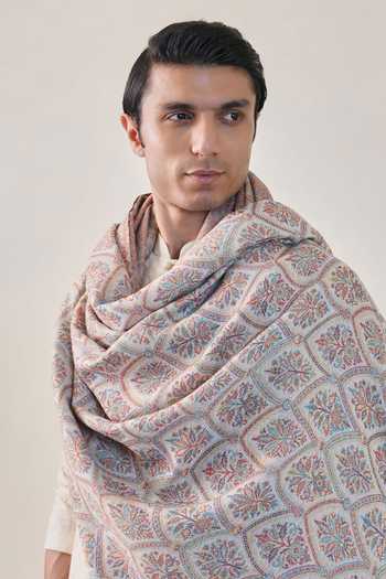 Buy_SHAZA_Ivory Kani Jamawar Reversible Stole _Online_at_Aza_Fashions