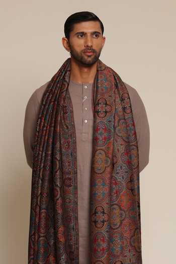 SHAZA_Black Floral Pattern Kani Jamawar Reversible Stole _Online_at_Aza_Fashions