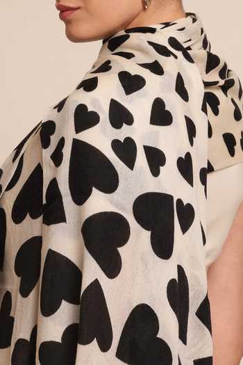 SHAZA_Black Abstract Heart Print Stole _Online_at_Aza_Fashions