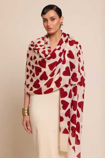 SHAZA Wool Heart Print Stole 