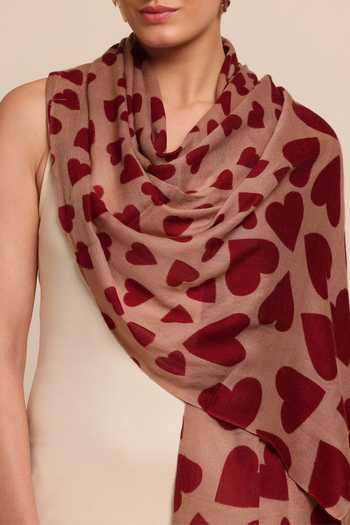 SHAZA_Brown Heart Print Wool Stole _Online_at_Aza_Fashions
