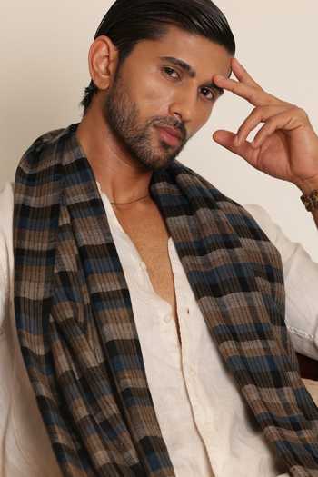 SHAZA_Multi Color Checkered Woven Pashmina Stole _Online_at_Aza_Fashions