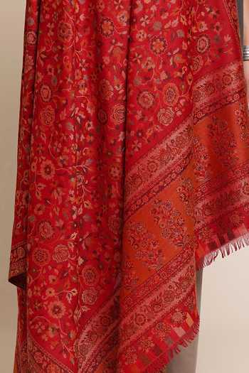 SHAZA_Red Antique Wool Floral Kani Shawl _Online_at_Aza_Fashions