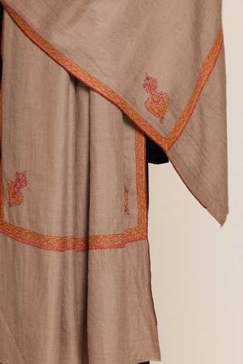 SHAZA_Beige Pashmina Hand Embroidered Hashidar Shawl _Online_at_Aza_Fashions