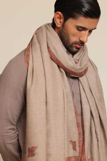 SHAZA_Beige Pashmina Hashidar Shawl _Online_at_Aza_Fashions