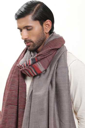 SHAZA_Maroon Ikat Self Weave Shawl _Online_at_Aza_Fashions