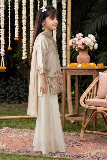 Buy Petite Pomme Beige Silk, Tissue Embroidered Kurta Set Online at Aza Fashions Buy_Petite Pomme_Beige Silk, Tissue Embroidered Kurta Set _Online_at_Aza_Fashions