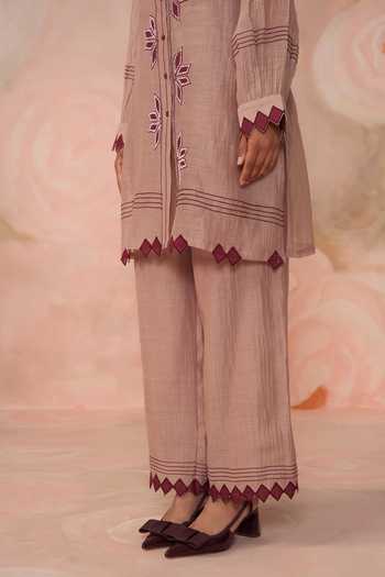 Buy_Kahani Lush_Grey Chanderi Round Neck Hand Embroidered Kurta And Pant Set _Online_at_Aza_Fashions