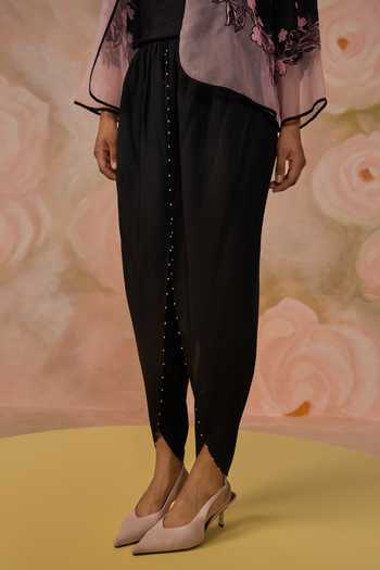 Kahani Lush_Black Silk, Cotton Embroidery Open Neck Hand Jacket Pant Set _Online_at_Aza_Fashions