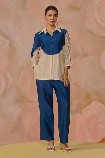 Kahani Lush Color Block Chanderi Shirt & Pant Set 