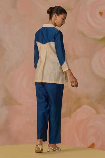 Kahani Lush Color Block Chanderi Shirt & Pant Set 