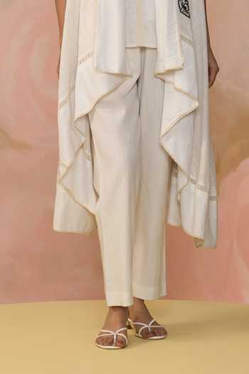 Kahani Lush_White Linen Square Neck Asymmetric Jacket Pant Set _Online_at_Aza_Fashions