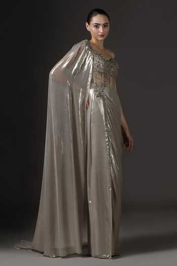 Buy Pooja Peshoria Gold Sequins, Beads Sweetheart Neck, Asymmetric Embellished Bodice Saree Gown Online at Aza Fashions Buy_Pooja Peshoria_Gold Sequins, Beads Sweetheart Neck, Asymmetric Embellished Bodice Saree Gown _Online_at_Aza_Fashions