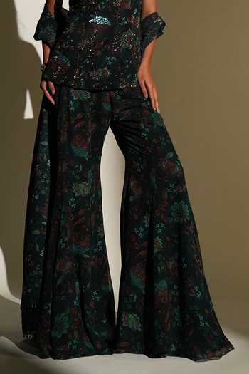 Kiyohra_Green Georgette Embroidery Square Neck Eka Print Kurta Palazzo Set _Online_at_Aza_Fashions