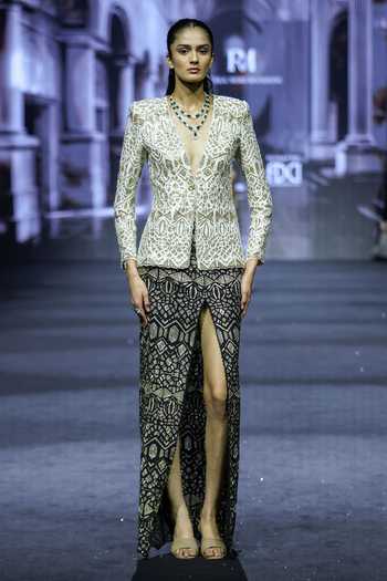 Ritika Mirchandani Embroidered Net Jacket & Skirt Set 