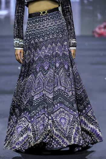 Buy_Ritika Mirchandani_Black Georgette, Satin, Net, Dupion Isidora Cropped Blazer And Skirt Set _Online_at_Aza_Fashions