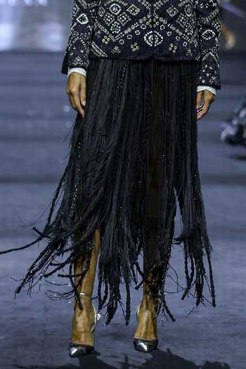 Ritika Mirchandani_Black Net Mandarin Collar, Yes Diantha Crystal Embroidered Kurta And Skirt Set _Online_at_Aza_Fashions