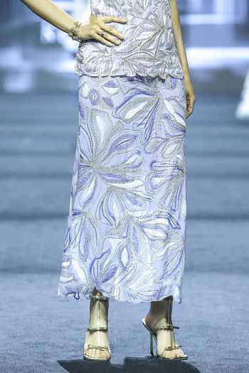 Buy_Ritika Mirchandani_Blue Georgette V-neck Bluebell Crystal Top And Skirt Set _Online_at_Aza_Fashions