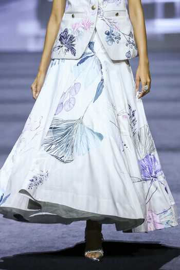 Ritika Mirchandani_Grey Georgette, Linen, Dupion Nigella Printed Blazer And Skirt Set _Online_at_Aza_Fashions