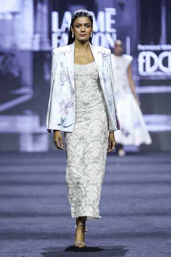 Ritika Mirchandani Daffodil Floral Georgette Linen Dress & Jacket Set 