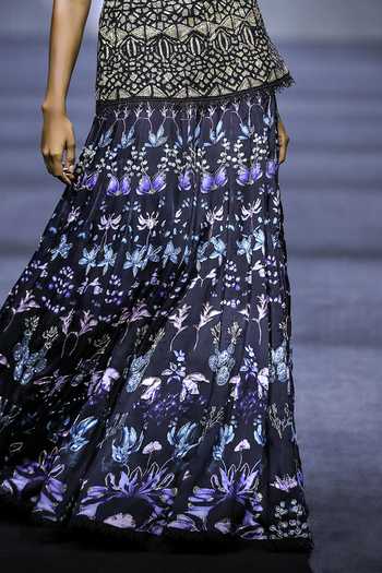 Buy_Ritika Mirchandani_Black Net, Satin, Dupion Bandeau Aurelia Crystal Printed Kurta Set With Belt _Online_at_Aza_Fashions