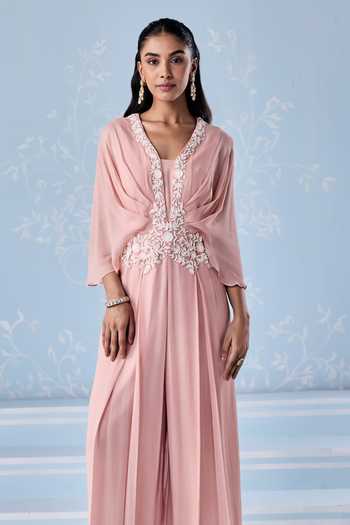 Seema Thukral_Pink Embellished Full Length Pleated Jumpsuit _Online_at_Aza_Fashions