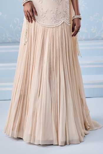 Seema Thukral_Ivory Georgette, Satin, Chiffon Sweetheart Marine Embellished Blouse Lehenga Set _Online_at_Aza_Fashions