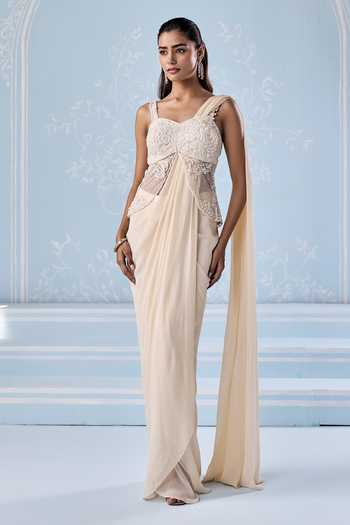 Seema Thukral Esme Embellished Peplum Blouse & Pre-Draped Saree Set