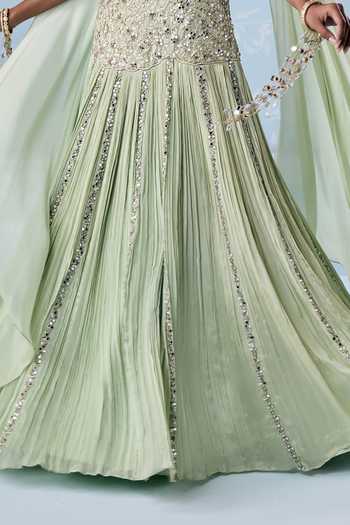 Shop_Seema Thukral_Mint Georgette, Satin, Chiffon Sweetheart Yuka Embellished Blouse With Lehenga _Online_at_Aza_Fashions