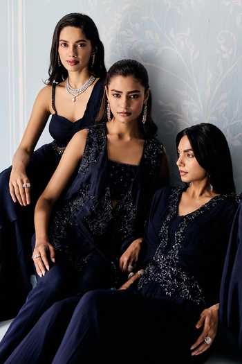Seema Thukral Navy Silk, Organza Square , Open Sakura Embellished Jacket Pant Set at Aza Fashions Seema Thukral_Navy Silk, Organza Square , Open Sakura Embellished Jacket Pant Set _at_Aza_Fashions