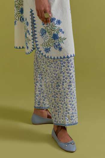 Buy Upavita Off White Cotton, Chanderi Round Neck Hand Block Print Kurta Set Buy_Upavita_Off White Cotton, Chanderi Round Neck Hand Block Print Kurta Set