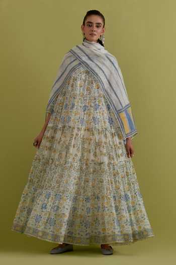Upavita Hand Block Print Anarkali Set 