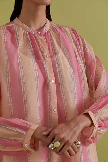 Upavita Pink Cotton, Chanderi Round Neck Hand Block Print Dress at Aza Fashions Upavita_Pink Cotton, Chanderi Round Neck Hand Block Print Dress _at_Aza_Fashions