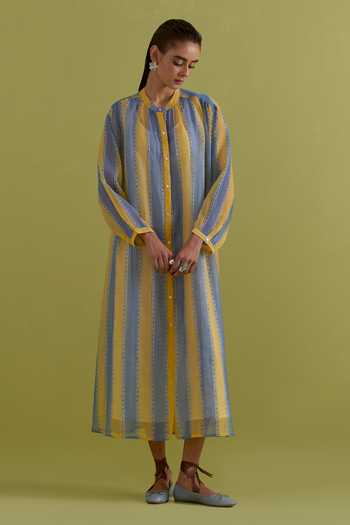 Upavita Hand Block Striped Dress 