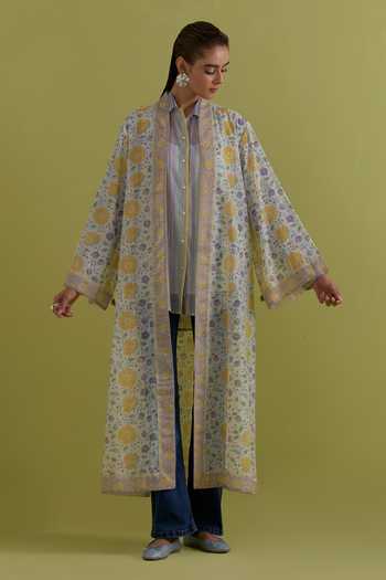 Upavita Hand Block Print Cotton Chanderi Jacket 