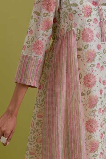 Buy_Upavita_Off White Cotton, Chanderi Round Neck, Yes Hand Block Print Kurta Set 