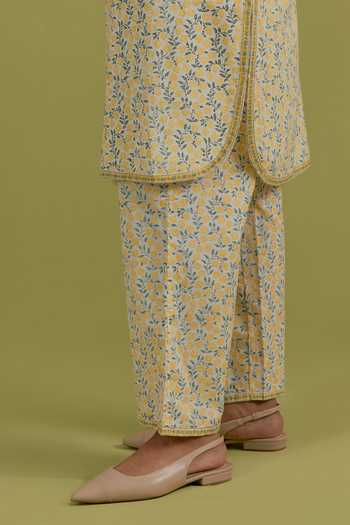 Upavita_Green Cotton, Chanderi Round Neck Hand Block Print Kurta Set _at_Aza_Fashions