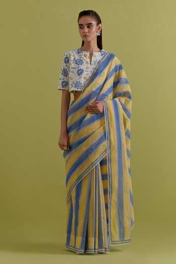 Upavita Striped Cotton Chanderi Saree & Blouse Set 